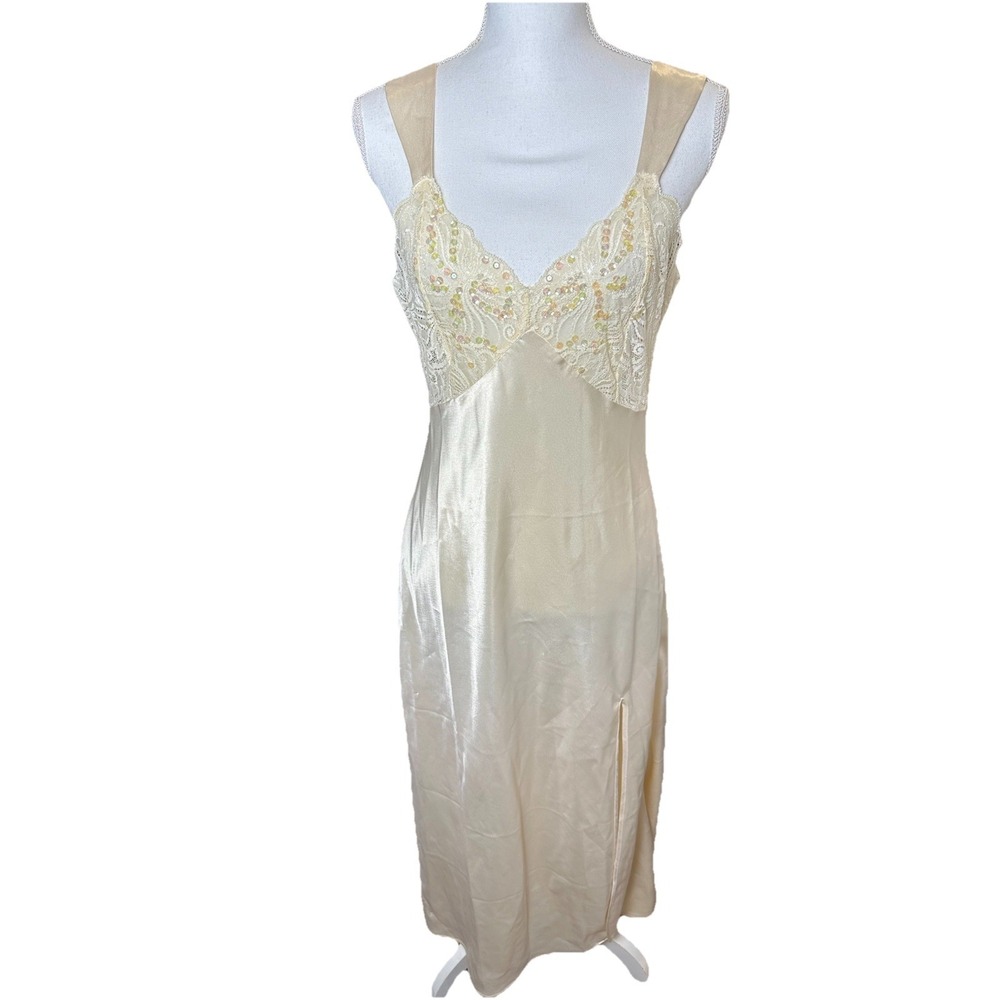 VTG Victorias Secret Gold Label Slip Dress Sz Med Maxi Sequin Lingerie Fairy